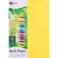 QUILL COLOUR COPY PAPER A4 80GSM Lemon 500 Sheets Ream