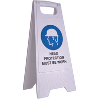 CLEANLINK SAFETY SIGN Head Protection Must Be Worn 32x31x65cm White