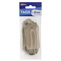 AVERY SCALLOP TAGS 85 x 45mm Kraft Brown Pack of 25