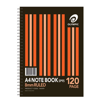 OLYMPIC SPIRAL NOTEBOOK A4 8mm Ruled 120 Pages