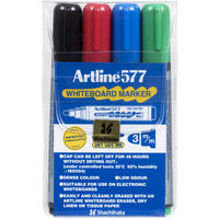 ARTLINE 577 WHITEBOARD MARKERS Bullet Assorted Colours Pack of 4