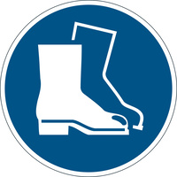 DURABLE SAFETY SIGN - USE FOOT PROTECTION Blue
