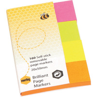 MARBIG NOTES PAGE MARKERS Brilliant 20mm x 50mm Assorted 160 Sheets Pack
