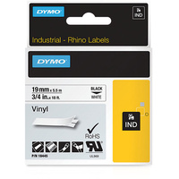 DYMO RHINO INDUSTRIAL LABEL TAPE Vinyl 19mm x 5.5m Black on White