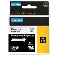 DYMO RHINO INDUSTRIAL LABEL TAPE Permanent Poly 12mm x 5.5m Black on White