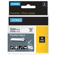 DYMO RHINO INDUSTRIAL LABEL TAPE Flexible Nylon 12mmx3.5m Black on White