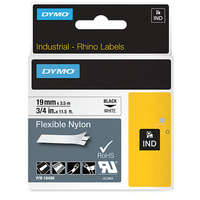 DYMO RHINO INDUSTRIAL LABEL TAPE Flexible Nylon 19mm x 3.5m Black on White