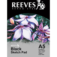 REEVES SKETCH PAD Black Paper A5 140GSM  20 Sheets