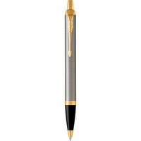 PARKER IM BALLPOINT PEN Retractable Brushed Metal Gold Trim Stainless Steel
