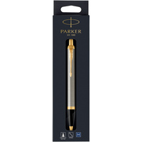 PARKER IM BALLPOINT PEN Retractable Brushed Metal Gold Trim Stainless Steel Hangsell