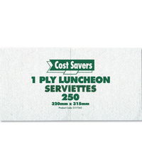 COST SAVER LUNCH SERVIETTES 1 Ply 320x315mm White Pack of 250