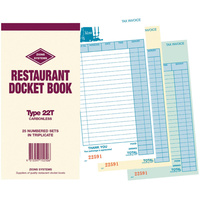 ZIONS 22T DOCKET BOOK Resturant C/Less Trip 200X100