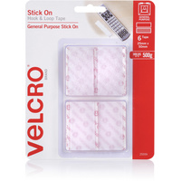 VELCRO BRAND HOOK & LOOP Tape Stick On 25mm X 50mm White Pack of 6