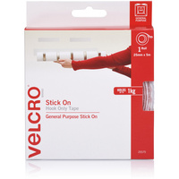 VELCRO BRAND Stick On Hook Only 25mm X 5m White