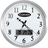 CARVEN WALL CLOCK 350mm LCD Calendar Aluminium Frame