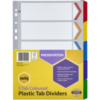 MARBIG PLASTIC DIVIDER Reinforced A4 5 Tab Multi Colour