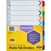 MARBIG PLASTIC DIVIDER Reinforced A4 10 Tab Multi Colour