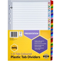 MARBIG PLASTIC DIVIDER Reinforced A4 1-31 Tab Multi Colour