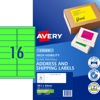 AVERY L7162FG LASER LABELS 16UP 99.1x34mm Fluoro Green Pack of 25