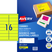 AVERY L7162FY LASER LABELS 16UP 99.1x34mm Fluoro Yellow Pack of 25