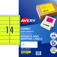 AVERY L7163FY LASER LABELS 14UP 99.1x38.1mm Fluoro Yell Pack of 25