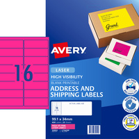 AVERY L7162FP LASER LABELS 16UP 99.1x34mm Fluoro Pink Pack of 25