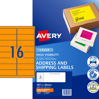 AVERY L7162FO LASER LABELS 16UP 99.1x34mm Fluoro Orange Pack of 25