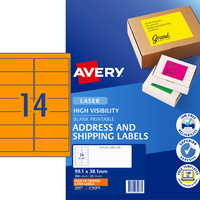 AVERY L7163FO LASER LABELS 14UP 99.1x38.1mm Orange Pack of 25
