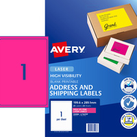 AVERY L7167FP LASER LABELS 1/Sht 199.6x289mm Fluoro Pink Pack of 25
