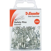 ESSELTE SAFETY PINS Assorted Sizes Silver Pack of 60