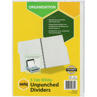 MARBIG MANILLA DIVIDER Unpunched A4 5 Tab White