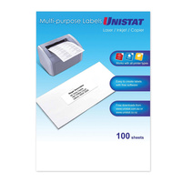 UNISTAT LASER/INKJET LABELS Copier 24UP 70x36mm Pack of 100