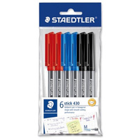 STAEDTLER BALLPOINT PEN Stick 430 Medium Assorted Pack of 6