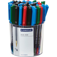STAEDTLER STICK 430 PEN Ballpoint Medium Assorted Cup of 50