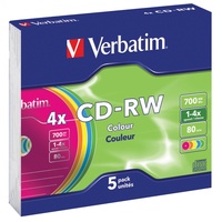 VERBATIM RECORDABLE CD-RW 2-4x 80min 700MB Slim Case 5 Pack