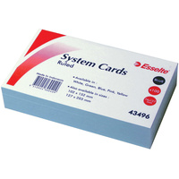 ESSELTE RULED SYSTEM CARDS 127x76mm (5x3) Blue Pack of 100