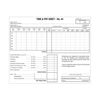 ZIONS TIME AND PAY SHEET Number 44 Hospitality Pack of 500