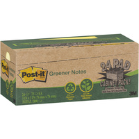POST-IT NOTES CABINET PACK 654R-24CP-CY 76mm x 76mm Recycled Yellow Pack of 24