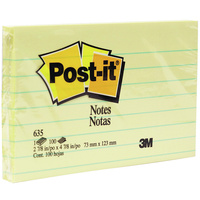 POST-IT 635 NOTES ORIGINAL Lined 100 Sheets 76x127mm Yellow Pack of 12