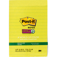 POST-IT SUPER STICKY NOTES 660-3SST Recycled Lined 101mm x 152mm Bora Bora