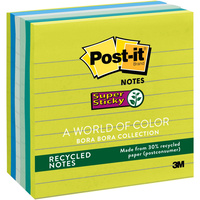 POST-IT SUPER STICKY NOTES 675-6SST Recycled Lined 101mm x 101mm Bora Bora Pack of 6