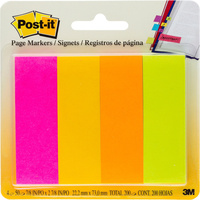 POST-IT PAGE MARKERS 671-4AF 22.2mm x 73mm Neon Assorted Pack of 200