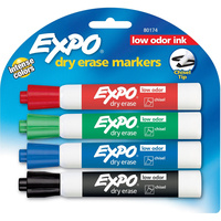EXPO WHITEBOARD MARKERS Chisel Assorted Colours Pack of 4