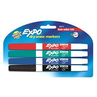EXPO WHITEBOARD MARKERS 1.4mm Fine Assorted Colours Pack of 4