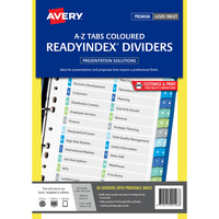 AVERY L7411-AZDC READY INDEX A4 A-Z Index White,Asstd Tabs Includes 26 Tabs