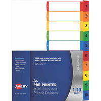 AVERY L7411-10 READY INDEX PP A4 1-10 Index Asstd Tabs Includes 10 Tabs