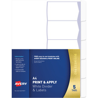 AVERY L7455-5 INDEXMAKER LABEL A4 5 Tabs Punched White Includes 5 Tabs