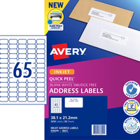 AVERY J8651 MAILING LABELS Inkjet 65/Sht Mini Address Pack of 3250