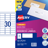 AVERY J8158 MAILING LABELS Inkjet 30/Sht 63.5x38.1 Adress Pack of 1500