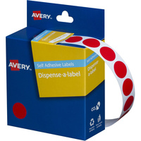 AVERY DMC14R DISPENSER LABEL Circle 14mm Red Pack of 1050